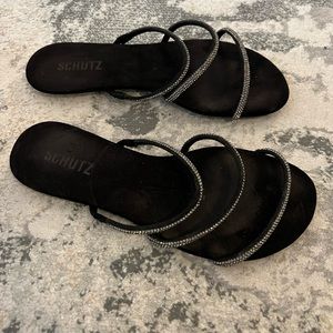 SCHUTZ Black Crystal Embellished Sandals